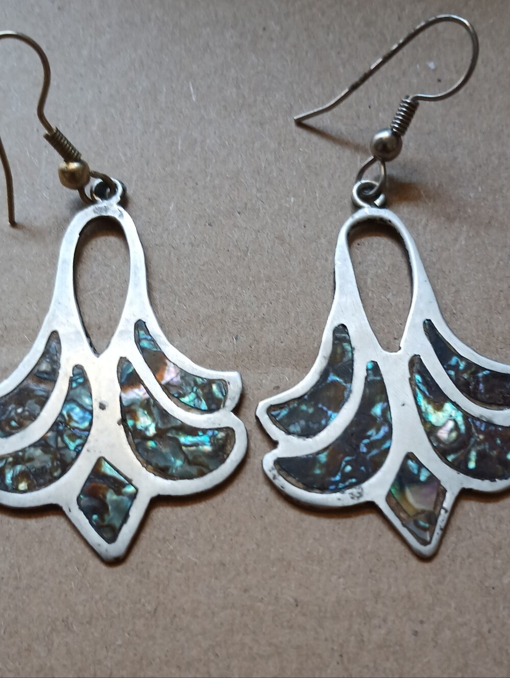 Sterling Silver Abalone Inlay Drop Earrings - Iridescent Blue-Green